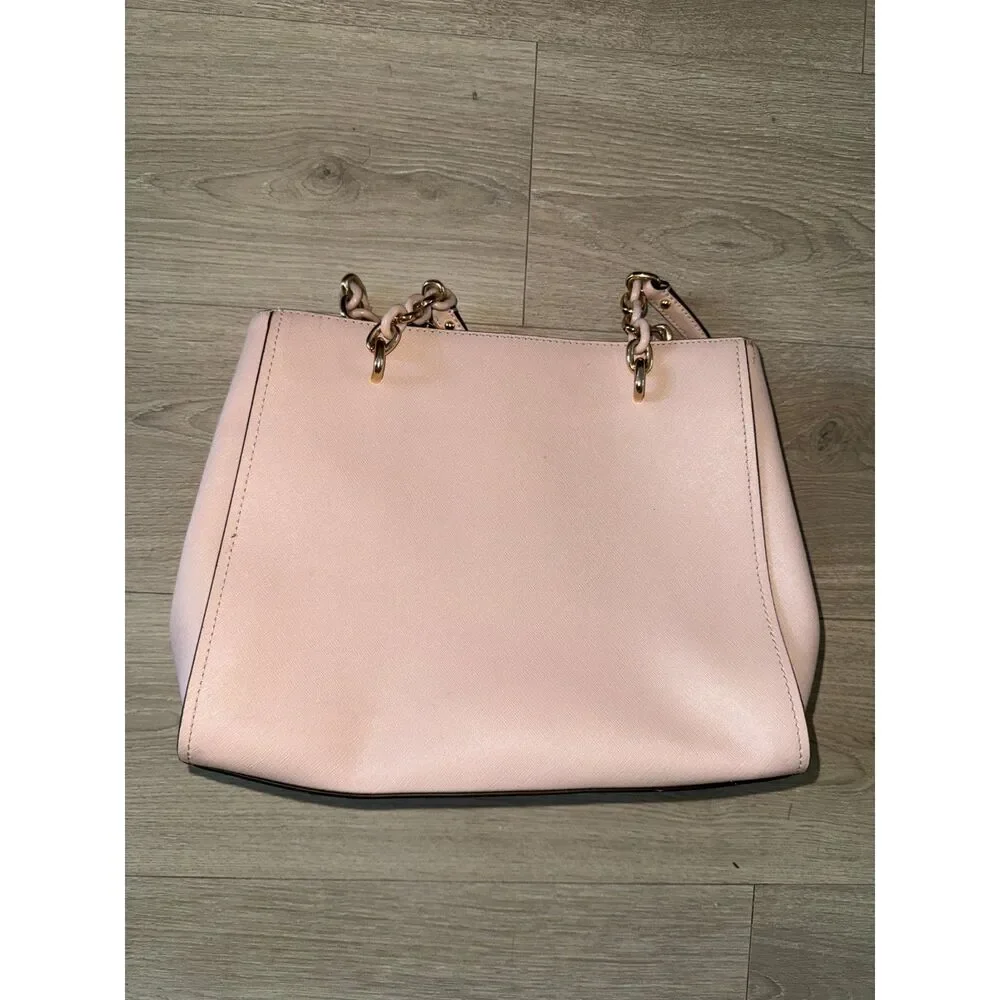 Michael Kors Blush Pink Saffiano Structured Tote Satchel MK Charm Gold Tone